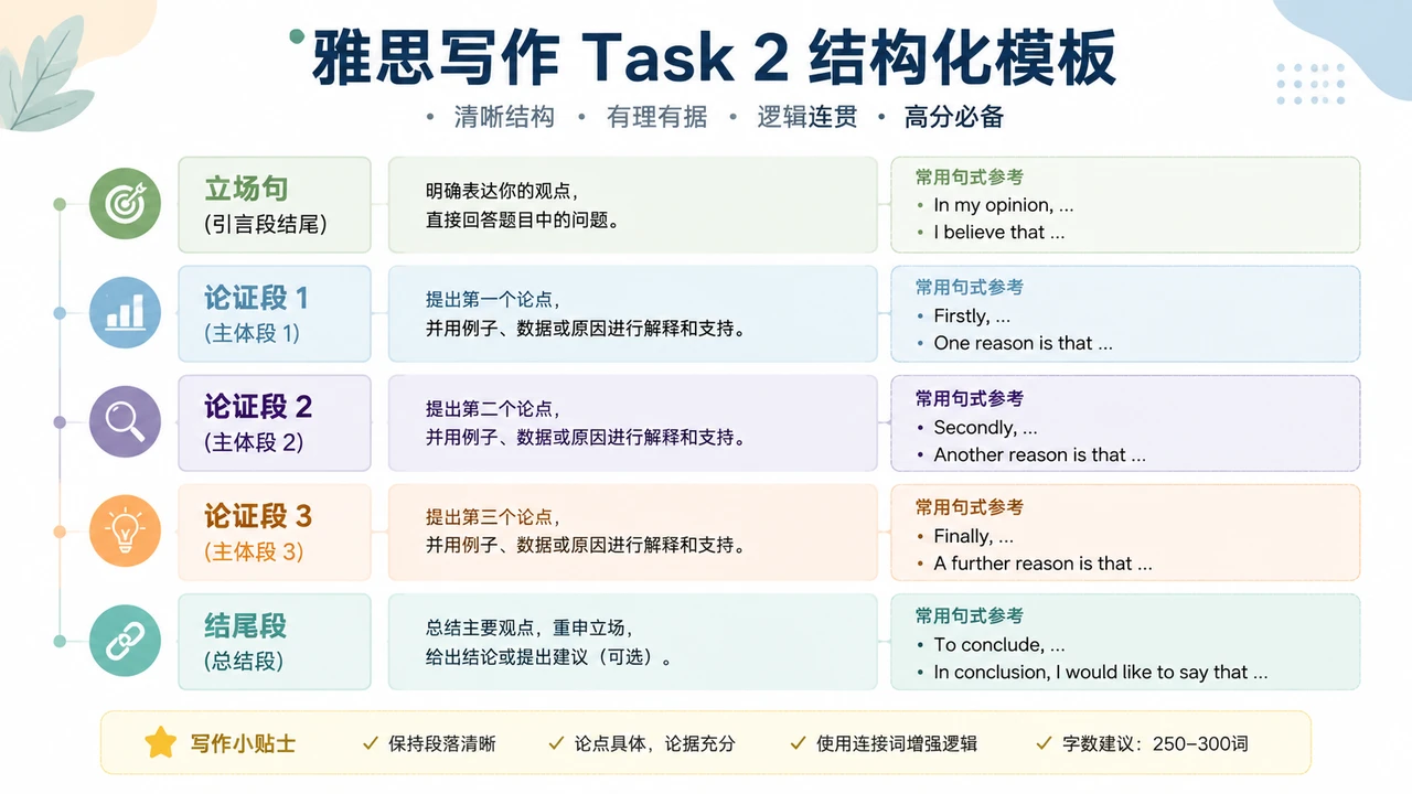 雅思写作Task 2高频议题的结构化写作模板实战指南 1 雅思写作结构示意图