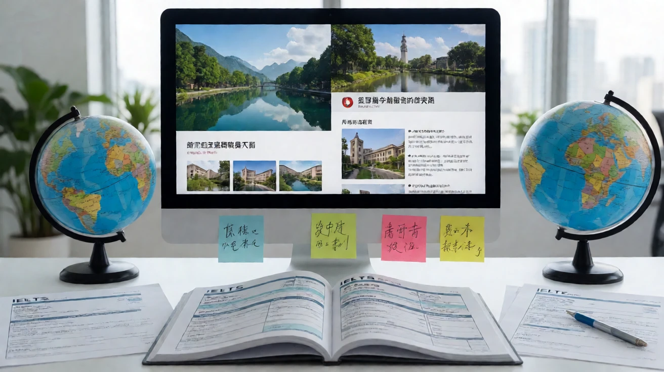 留学规模回落、多国联申成主流,雅思培训机构的客户需求正被重新定义 1 多国留学申请规划与雅思成绩单示意图